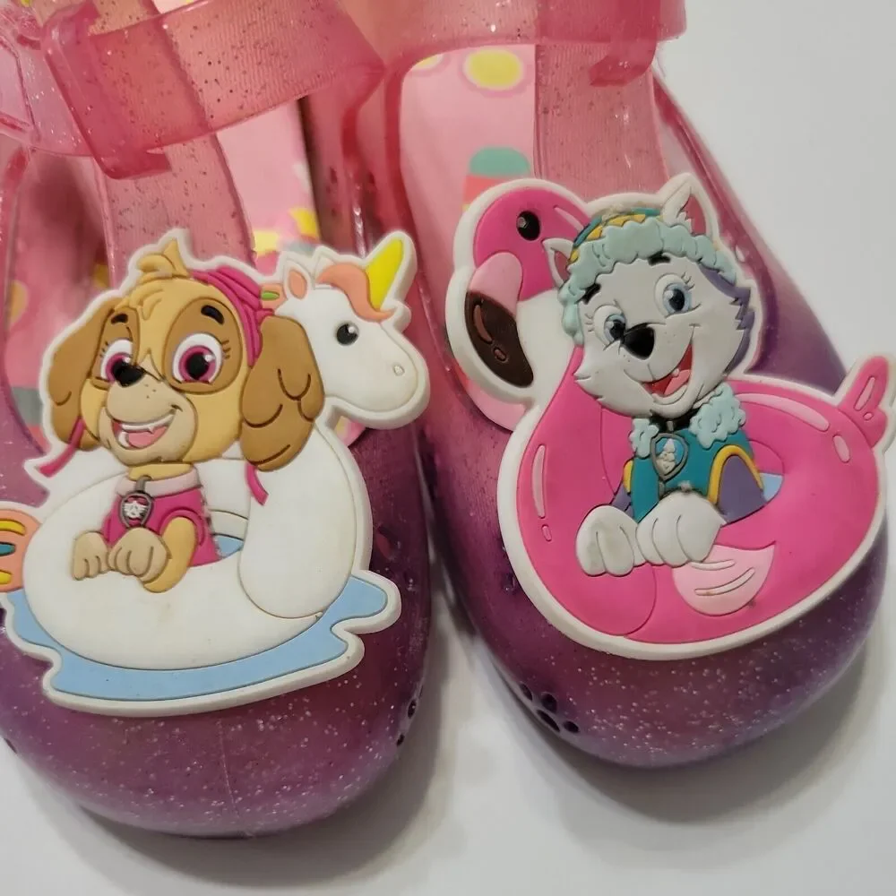 Paw Patrol Shoes Girls 11 Dressy Sandals Pink Cut Out Glitter Slip Ons Jelly Sky